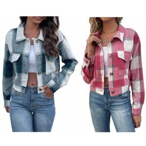 SHEIN plaid crop shackets; bundle of 2 sz L